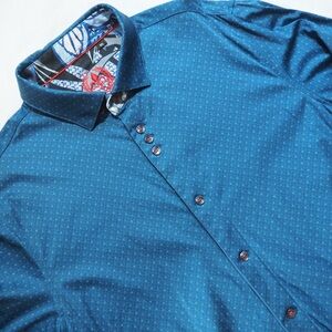 Au Noir Men's Blue Dotted Button-Up Shirt - Classic Casual